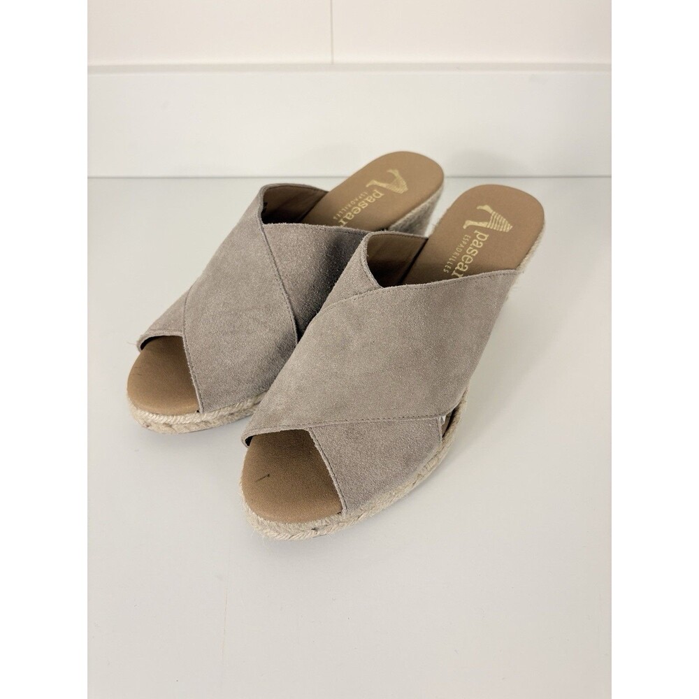 Paseart Made in Spain Crossband Wedge Espadrilles Tan Suede Size 38 Women 7.5 US